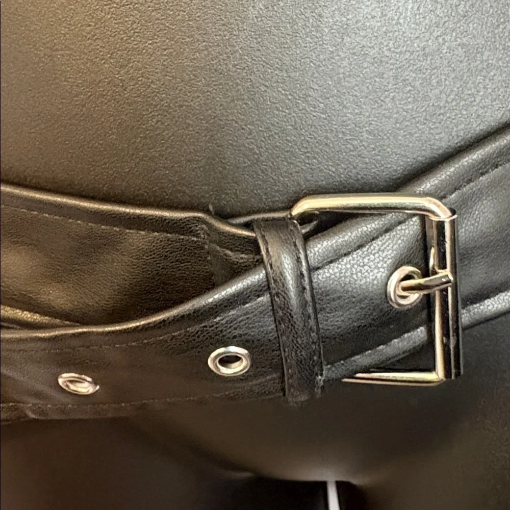 Soft Faux Vegan Leather Belt Black with Grommet Detail Holes OS